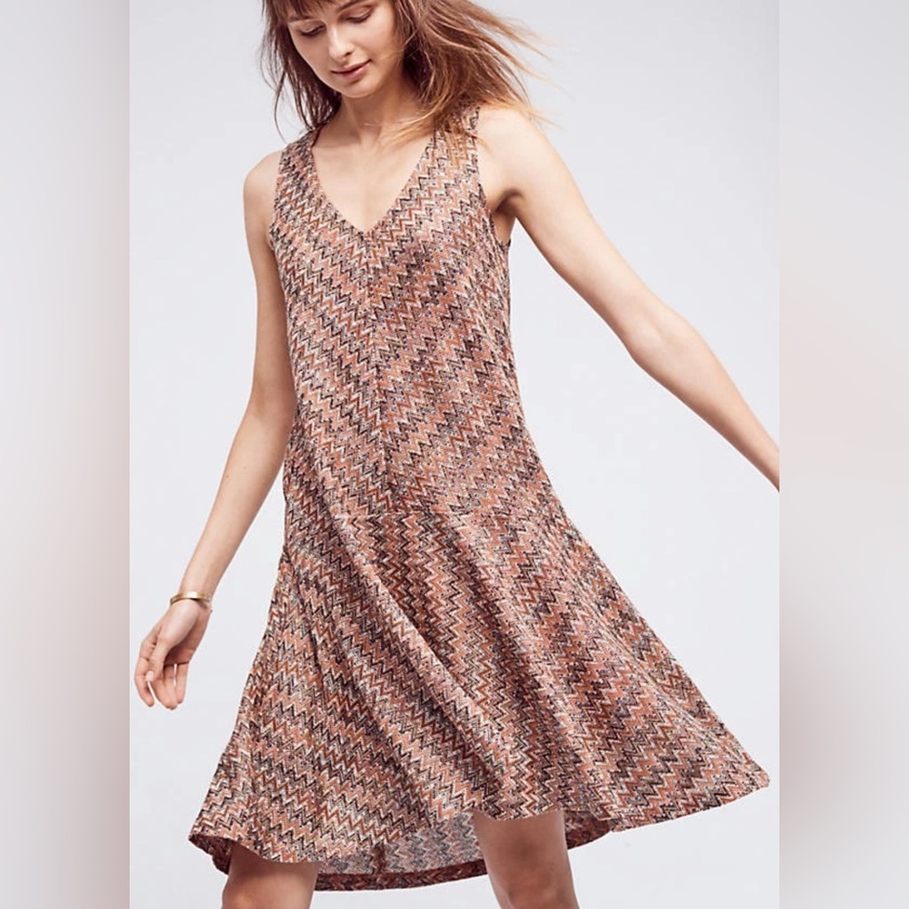 ANTHROPOLOGIE x Maeve Westwater Chevron Knit Dress Sz M Boho Retro Drop-Waist